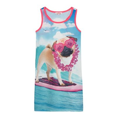 Girls' multi-coloured surfing pug print dress